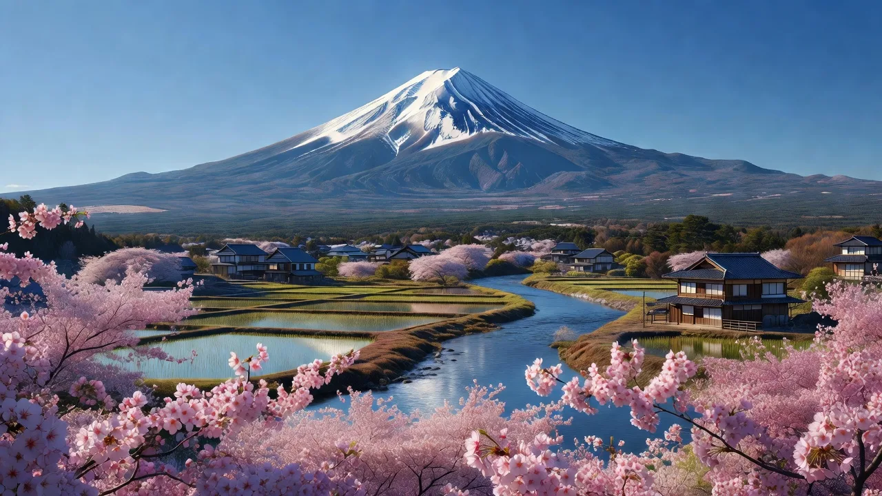 春の桜と富士山